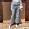 BGTEEVER Streetwear Denim Blue Button Fly Loose Wide Leg Denim Jeans Women High Waist Tassel Vintage Female Jeans Pants 2020