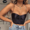 NewAsia Sexy Bustier Crop Top Women Clothing 2019 Summer Fashion Chain Strap Padded Satin Cropped Black Festival Top Streetwear