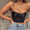 NewAsia Sexy Bustier Crop Top Women Clothing 2019 Summer Fashion Chain Strap Padded Satin Cropped Black Festival Top Streetwear