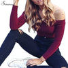 Simenual Autumn Off Shoulder Crop Top T Shirts Hot Sale Long Sleeve Solid Short T-Shirts for Women Clothing Fashion Slim T-Shirt