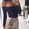 Simenual Autumn Off Shoulder Crop Top T Shirts Hot Sale Long Sleeve Solid Short T-Shirts for Women Clothing Fashion Slim T-Shirt