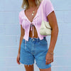 Female Cardigan Crop Tops Women Summer Knitted Cardigans Short Sleeve Fashion Casual Basic Lace Up Short Women's Clothing