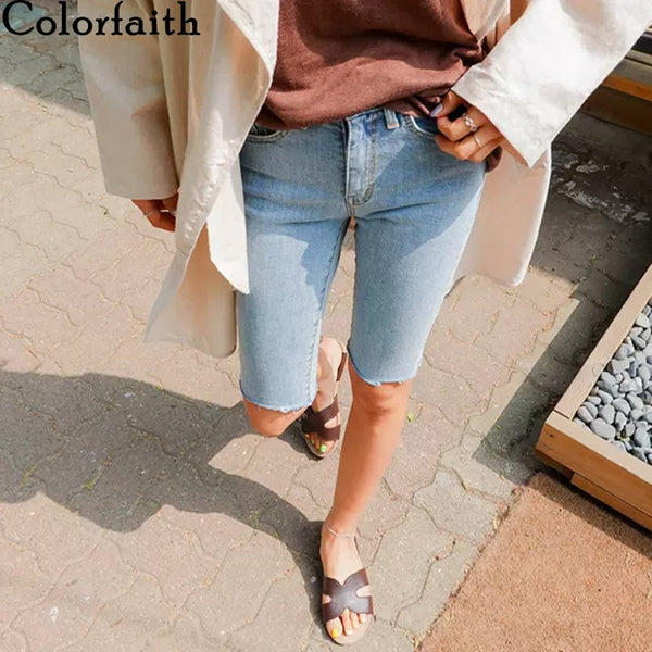 Colorfaith New 2020 Women Summer Jeans 3 Colors High Waist Casual Trousers Denim Streetwear Skinny Knee Length Pants J3438-8