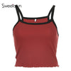 Sweetown 2020 Summer New Fashion Contrast Color Tank Top Women Casual Fitness Clothing Off Shoulder Strapless Crop Top Camisole