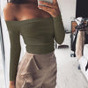 Simenual Autumn Off Shoulder Crop Top T Shirts Hot Sale Long Sleeve Solid Short T-Shirts for Women Clothing Fashion Slim T-Shirt