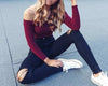 Simenual Autumn Off Shoulder Crop Top T Shirts Hot Sale Long Sleeve Solid Short T-Shirts for Women Clothing Fashion Slim T-Shirt