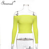 Simenual Autumn Off Shoulder Crop Top T Shirts Hot Sale Long Sleeve Solid Short T-Shirts for Women Clothing Fashion Slim T-Shirt