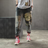 Women Spring Autumn Fashion Brand Vintage Cartoon Dog Little Girl Print Denim Jeans Female Casual Frayed Harem Pants Trousers