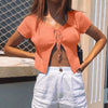 Female Cardigan Crop Tops Women Summer Knitted Cardigans Short Sleeve Fashion Casual Basic Lace Up Short Women's Clothing
