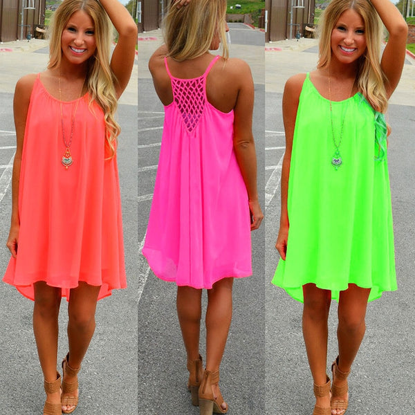 Women beach dress 2020 new fashion fluorescence female summer dress chiffon voile women dress women clothing plus size