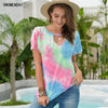 T-shirt Women Summer Tops Tie Dye Printed V-Neck Casual Ladies Clothing Tees Shirts Femme 2020 Fashion Red Womens Clothes Vogue