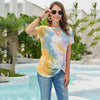 T-shirt Women Summer Tops Tie Dye Printed V-Neck Casual Ladies Clothing Tees Shirts Femme 2020 Fashion Red Womens Clothes Vogue