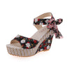 Lucyever Summer Beach Boho Floral Wedge Sandals Women Ankle Strap Platform Gladiator Shoes Woman High Heels Sandalias Mujer 2020