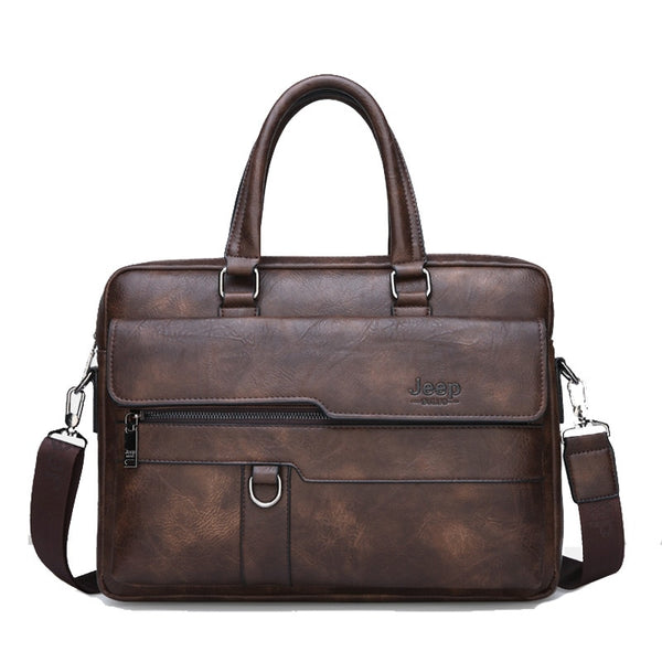 Vintage Men's Business Handbag Shoulder Bag Soft PU Leather Retro Laptop Shoulder Bag Large Capacity Male Handbag File Bag Bolsa