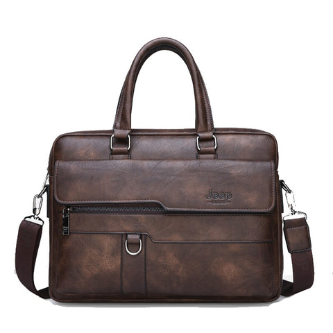Vintage Men's Business Handbag Shoulder Bag Soft PU Leather Retro Laptop Shoulder Bag Large Capacity Male Handbag File Bag Bolsa