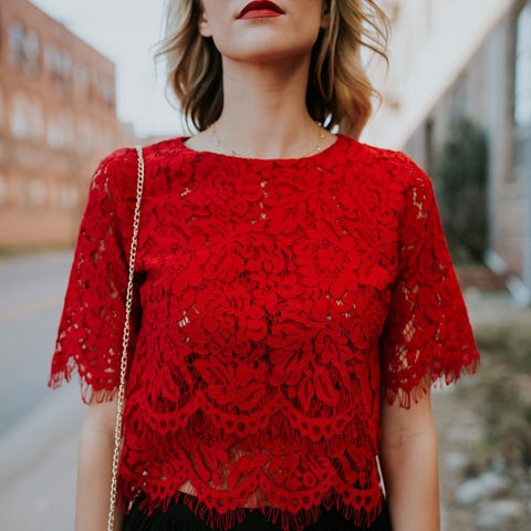 2020 Red Loose Blouse Women Short Sleeve Tops Shirt Casual Lace Tops Shirt Fashion Women Ladies Clothing Tops